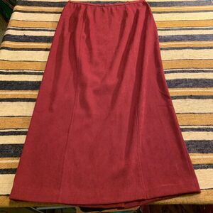 VTG‎ Maxi Skirt Christopher & Banks 90s Y2K Modest Red Long Faux Suede 12